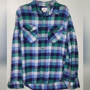 Canvas Lands End size Medium M Mens Plaid button up flannel blue green